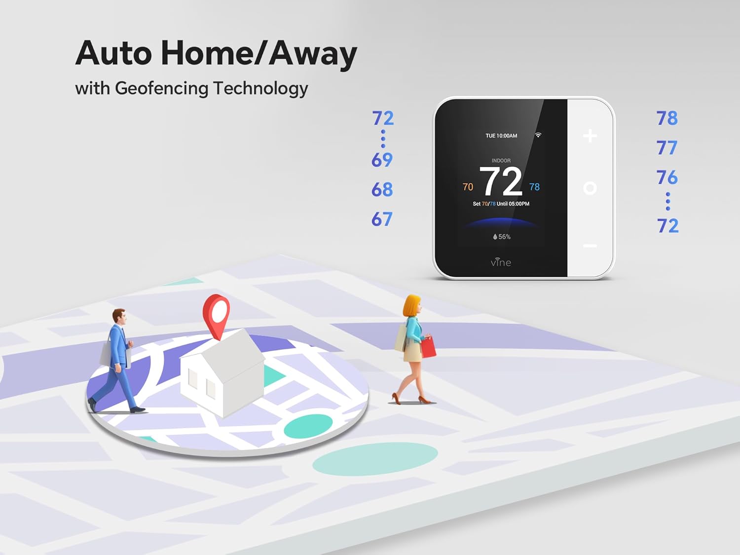 vine Smart Thermostat for House, WiFi Thermostats for Home Compatible with Alexa and Google Assistant, 7day x 8period Programmable, Energy Star Certified, C-Wire Required - Image 8