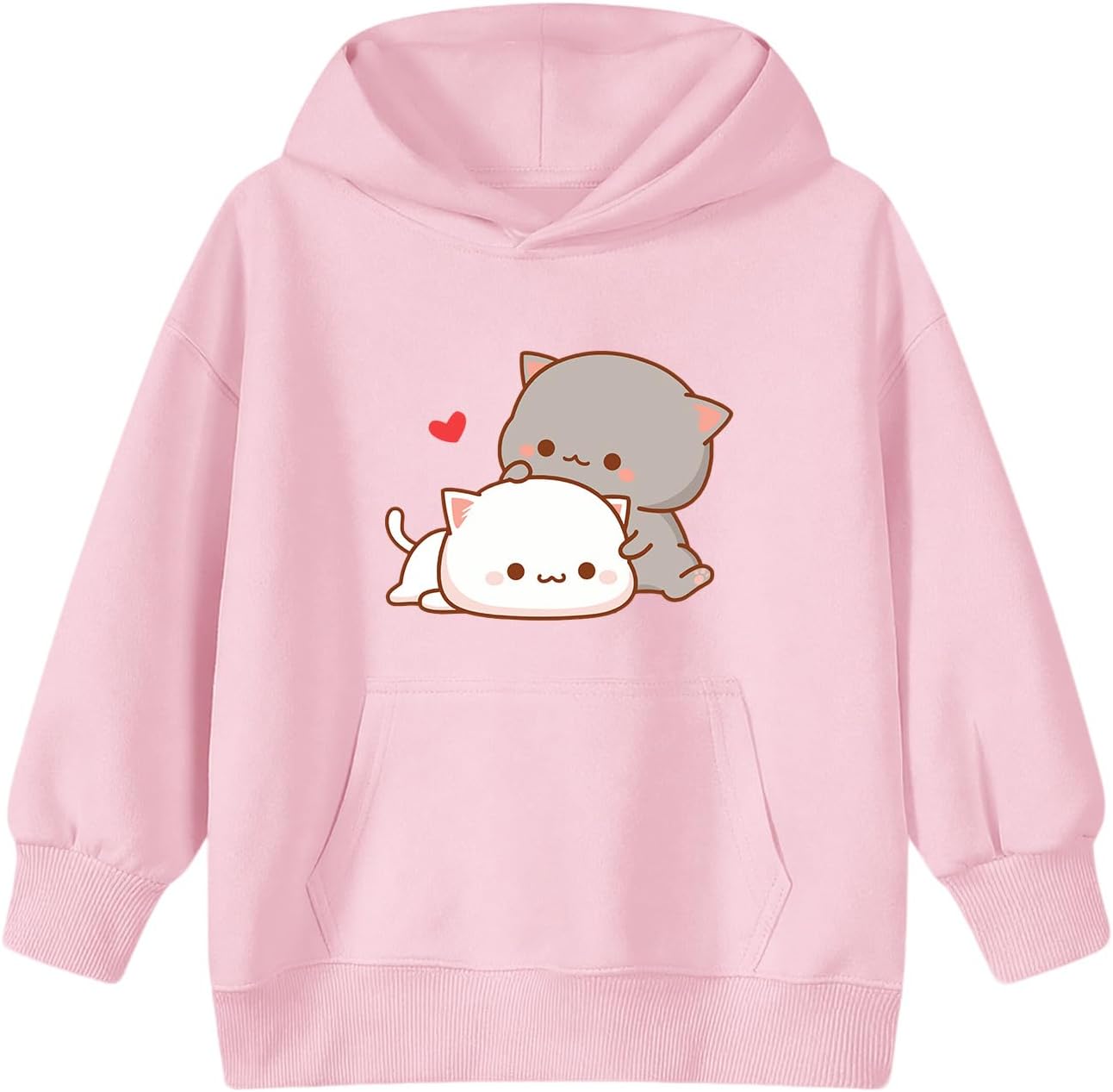 KEEVICI Cute Cat Hoodie For Girls Kawaii Graphic Sweatshirt Kids Cartoon Animal Print Hoodies Cotton Pullover With Pocket