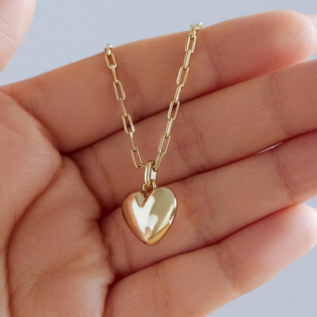 Ana Luisa Lev Puffy Heart Necklace for Women - Paperclip Chain w/ 14K Gold Plated & Silver Rhodium Plated Small Puffed Heart Pendant - Hypoallergenic, Water-Resistant, Tarnish-Free Jewelry - Image 7
