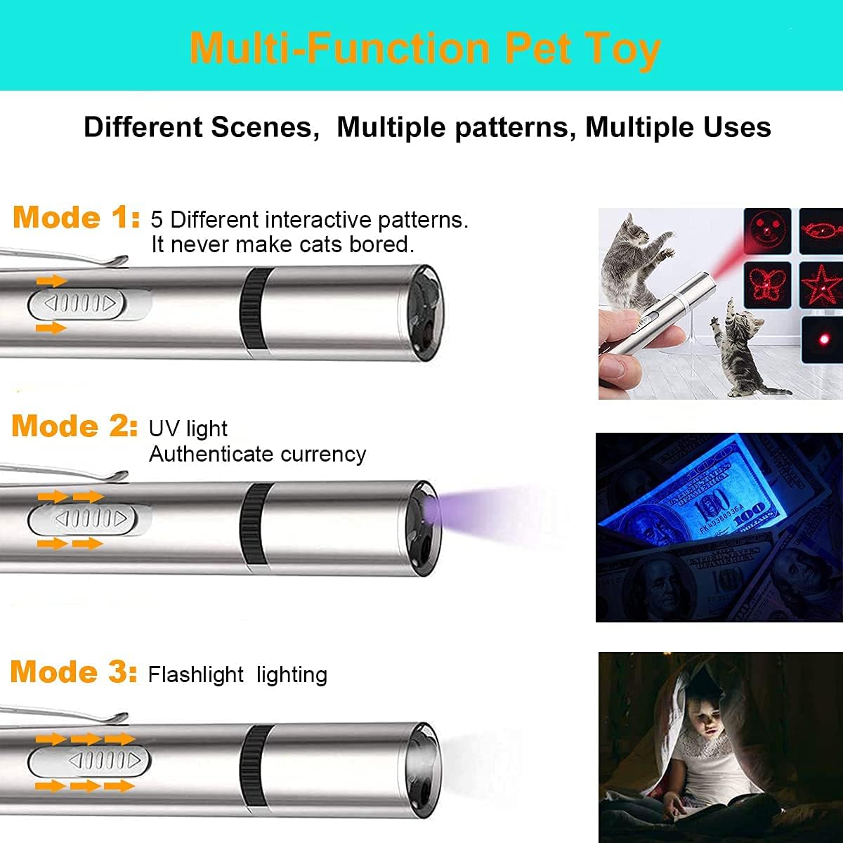 IVVTRYI Laser Pointer Cat Toys for Indoor, Rechargeable, 7 Adjustable Wand Red Light Pet Interactive Cat Mouse Toys to Keep Busyfor Kitten Dog Chase Play - Image 3