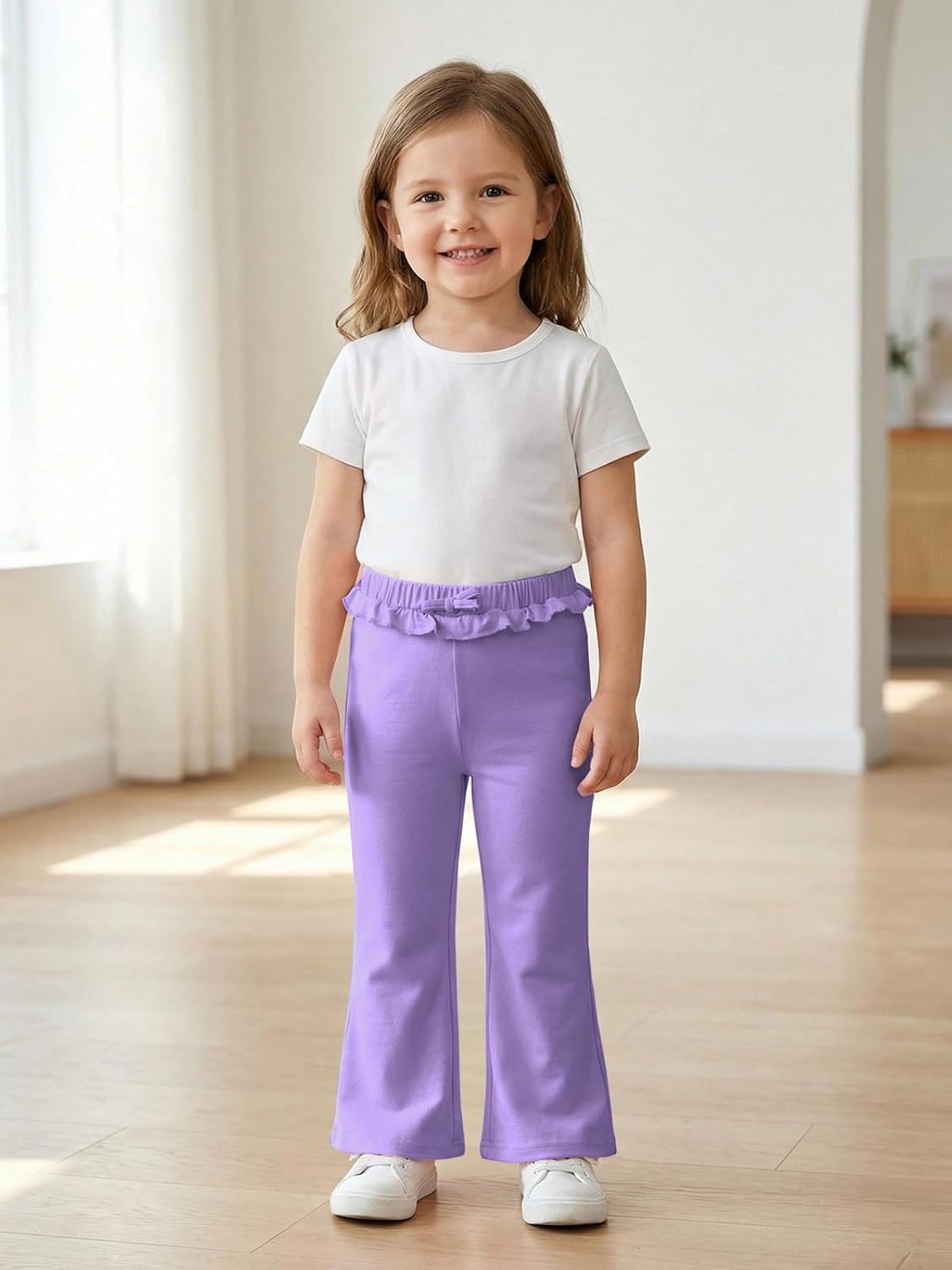 Haloumoning Toddler Baby Girl Flare Pants Bow Ruffle Elastic Waist Leggings Bell Bottoms Clothes 9M-8Y - Image 4