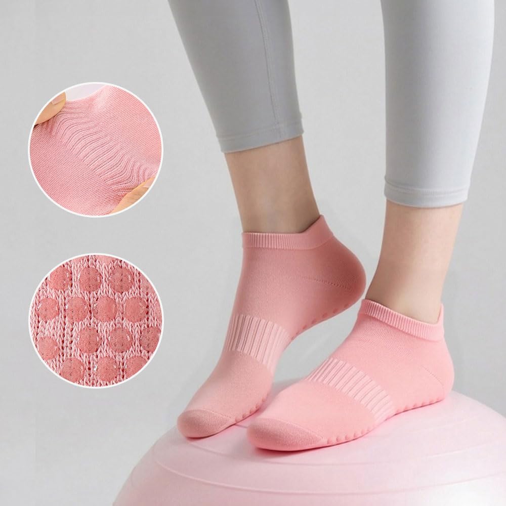 5 Pairs Pilates Socks with Grips for Women Non Slip Grip Yoga Crew Socks for Barre Hospital Barefoot Workout - Image 4