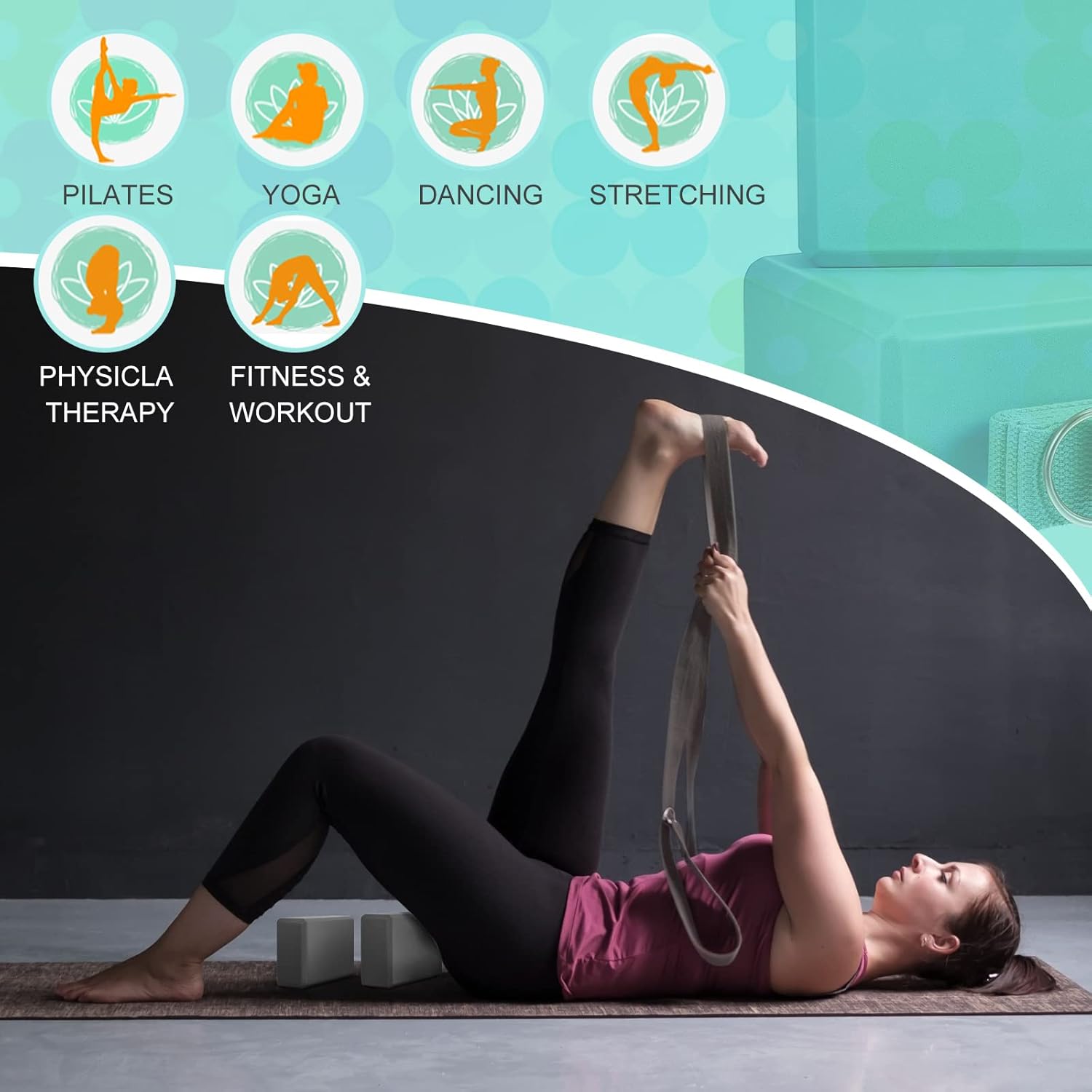 Meooeck 18 Pcs Yoga Blocks and Strap Set Include 12 EVA Foam Yoga Blocks Bulk 9"x6"x3" with 6 Adjustable 8 ft Straps D Ring Non Slip Props for Stretching Pilates Workout Studio Home Gym - Image 4