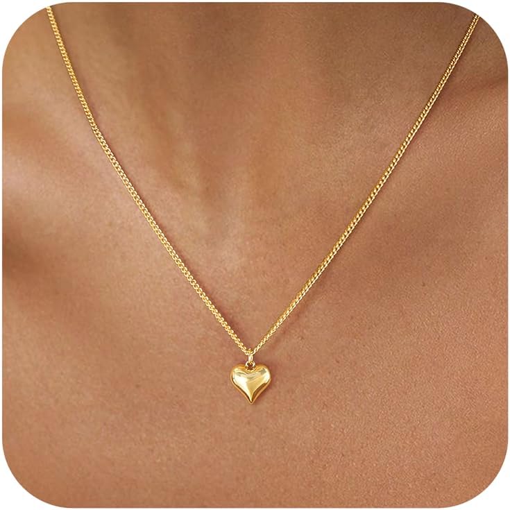 Heart Necklaces for Women Trendy,Dainty 14k Gold Plated Heart Pendant Necklace Simple Gold Cuban Satellite Necklace Chains Small Cute Love Charms Necklaces for Women Minimalist Jewelry Birthday Gifts