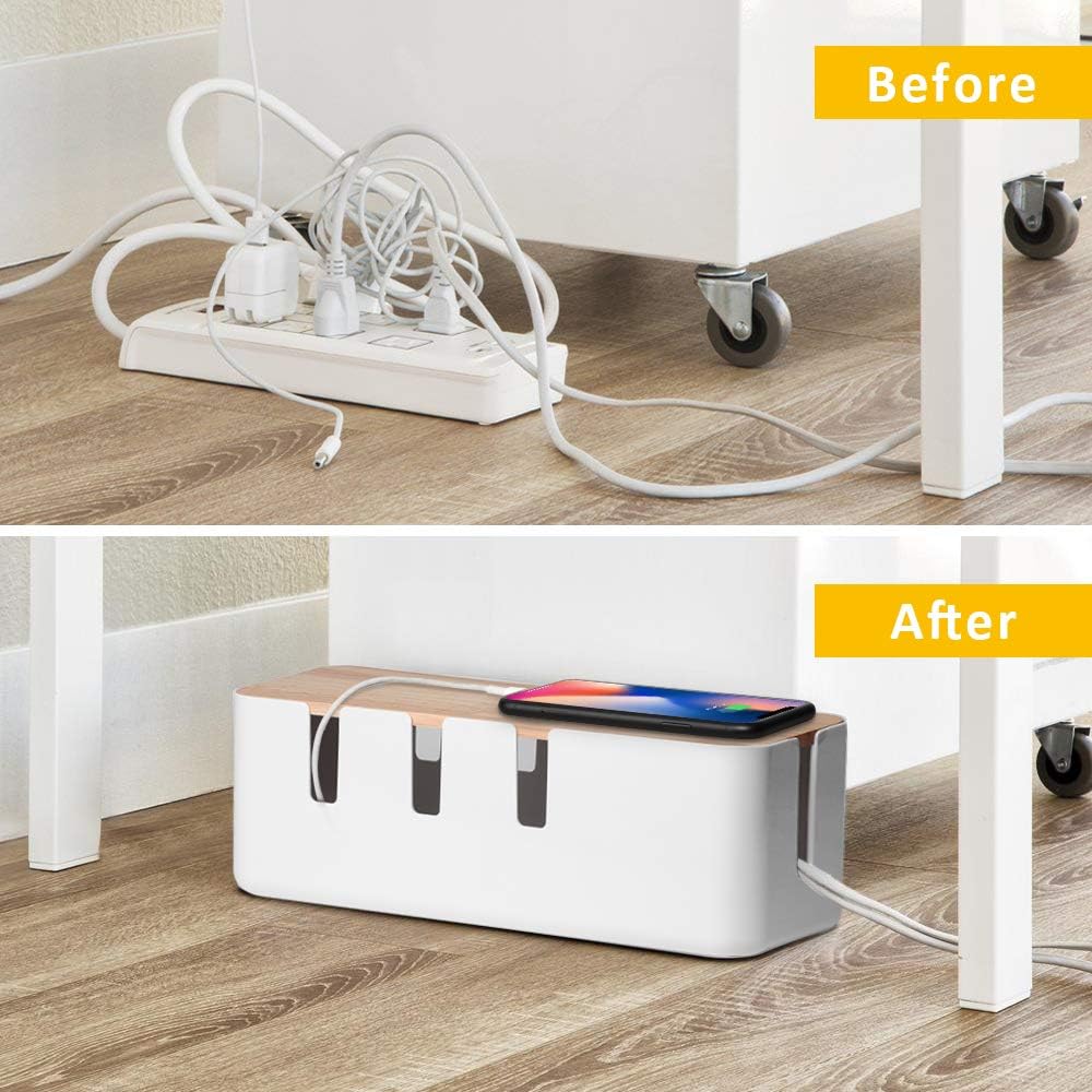 Cable Management Box by Baskiss, 12x5x4.5 inches, Wood Lid, Wire Organizer for Desk TV Computer USB Hub System to Cover and Hide & Power Strips & Cords - Image 5