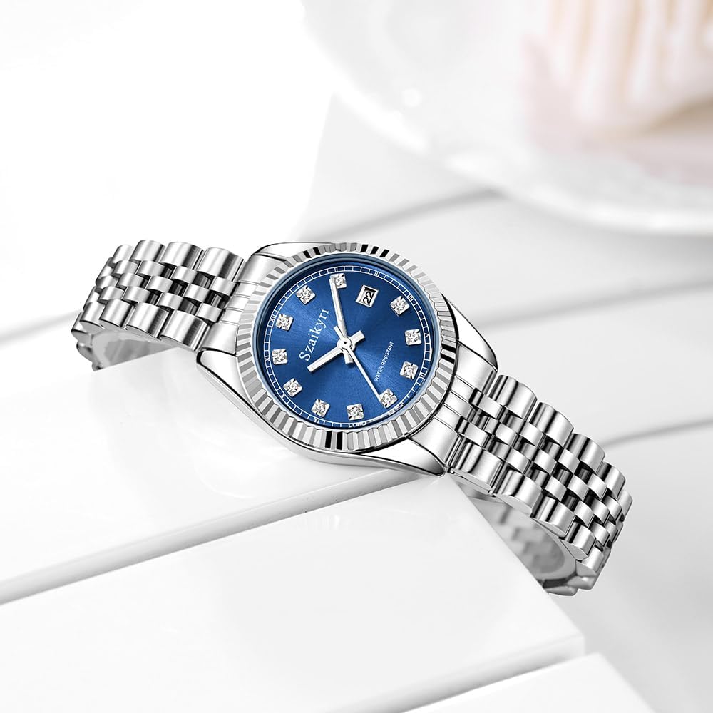 Szaikyri Classic Watch for Women with Solid Stainless Steel Band and Calendar Water Resistant - Image 5