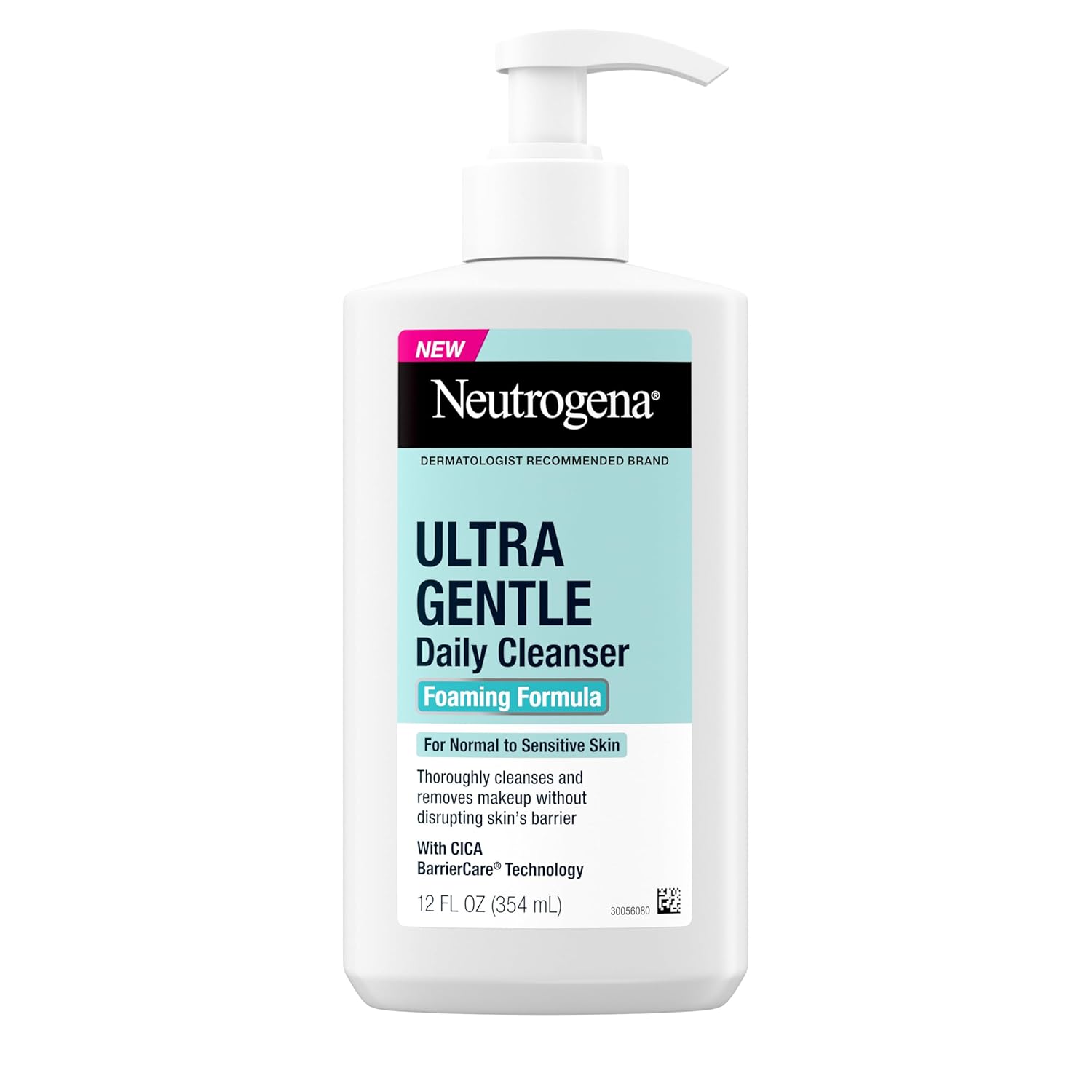 Neutrogena Ultra Gentle Foaming Facial Cleanser, Daily Face Wash for Sensitive Skin, Gently Removes Dirt, Oil & Makeup Without Over-Drying, Fragrance-Free, 12 fl. oz
