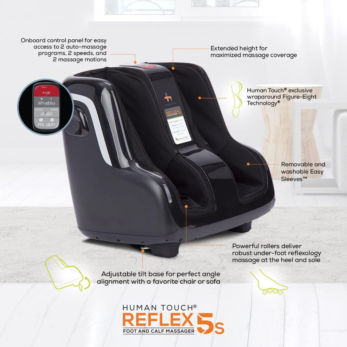 Human Touch Reflex5s Foot and Calf Massager - HSA Approved for Stress & Plantar Fasciitis Relief + Kneading & Compression for Circulation Support - 1 Year Warranty - Fits Women & Men Size 12 - Image 2