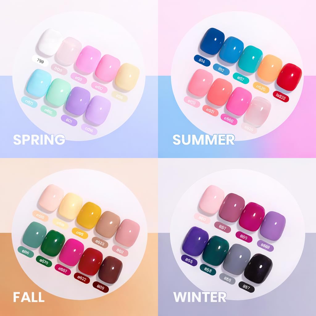 beetles Gel Polish Set Vivid Seasons - Spring Gel Nail Polish Set 36 Colors Pink Yellow Green Purple Jelly Shades 45pcs with Base & Top Coat UV LED Soak Off DIY Salon Summer Gift for Women & Girls - Image 2