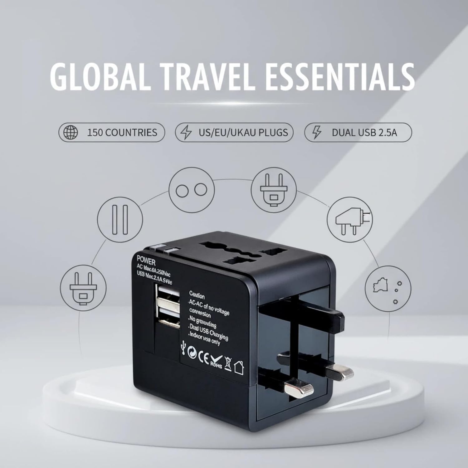 Universal Travel Adapter, 2026 Ultra-Slim 25W PD Fast Charger, 4-Port (1 AC/1 USB-A/2 USB-C) International Power Adapter, Worldwide Plug Adapter for EU/UK/AU/Asia, Travel Essentials for 200+ Countries - Image 2