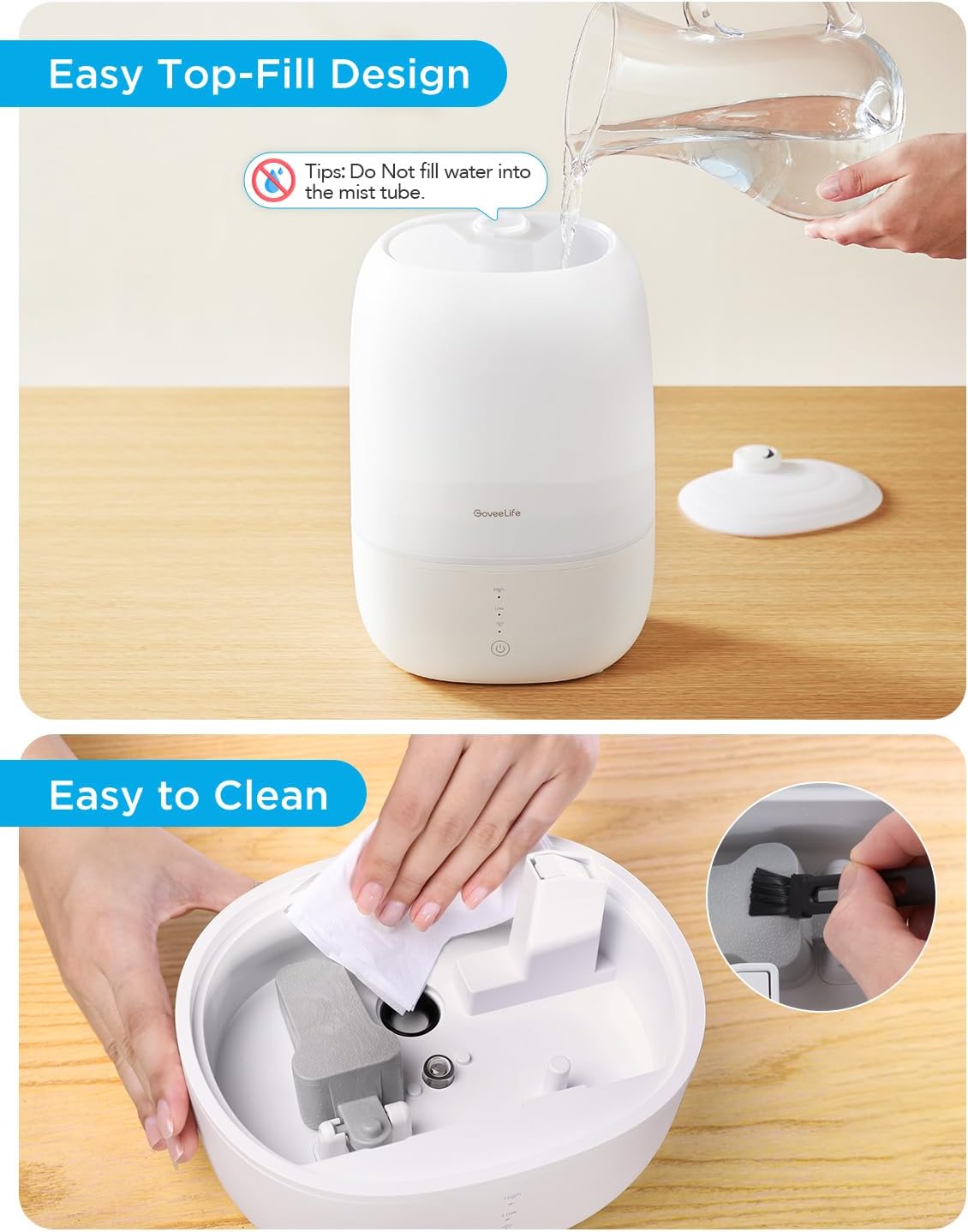 GoveeLife Smart Humidifiers for Bedroom, 3L Top Fill Cool Mist Humidifiers with Essential Oil Diffuser, Humidity Control, WiFi Air Humidifier with Night Light, for Baby, Plants, Home, Work with Alexa - Image 8