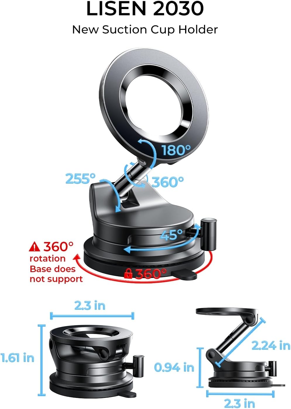 LISEN for Magsafe Car Mount, Phone Holders for Your Car, Magnetic Car Accessories for Women Men Truck Jeep BMW Ford, Gifts for Mother Day, for iPhone 17 Pro Max 16 15 14 13 12, Samsung S26, Black - Image 9
