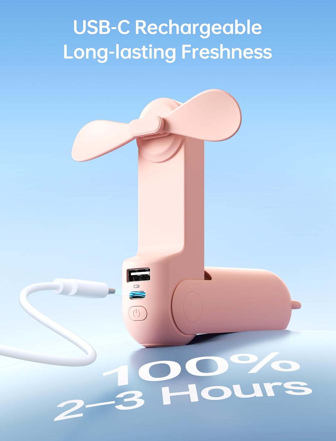 JISULIFE 3 IN 1 Handheld Mini Fan - Portable Fan & Power Bank & Flashlight, 19H Max Cooling, USB Rechargeable, Pocket-Sized for Travel, Cruise, Concerts, Makeup, 2026 Summer Gifts for Women(Pink) - Image 8