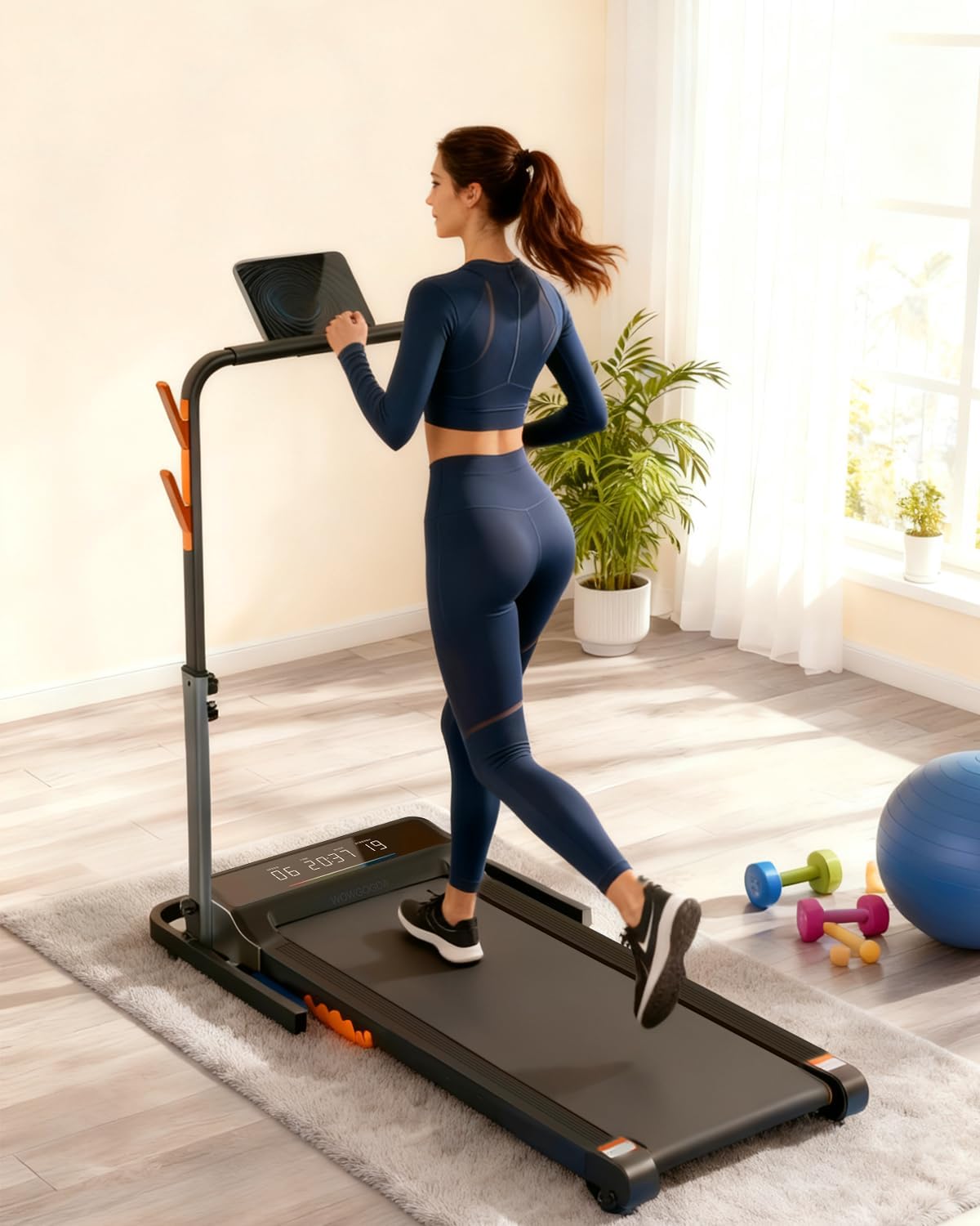 Walking Pad Handle Bar Only, Adjustable Treadmill Handrail with Phone Holder & Cup Holder for Home Office | Compatible with Most Walking Pads 22.4" Wide | Sturdy, Foldable, Quick Install (Black) - Image 7