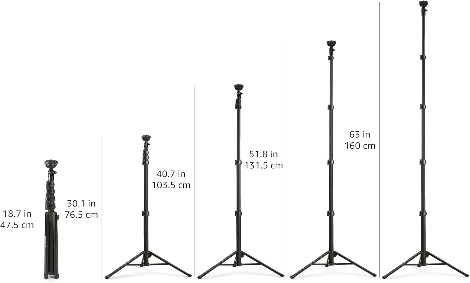 Amazon Basics 64-inch Extendable Tripod for iPhones and Smartphones, Selfie Stick Mode and Phone Tripod Mode, Black - Image 2