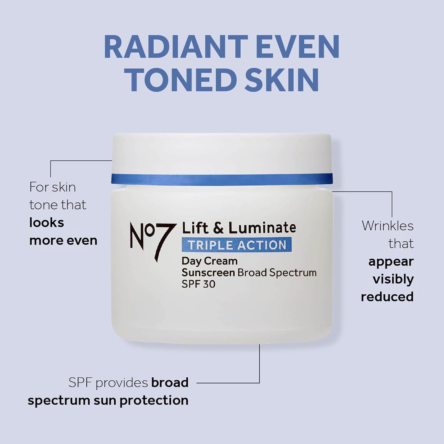 No7 Lift & Luminate Triple Action Day Cream - Anti-Aging Face Cream SPF 30, Hyaluronic Acid & Vitamin C - Visibly Firms Skin for Healthy Looking Radiance - Suitable for Sensitive Skin (1.69 Fl Oz) - Image 2