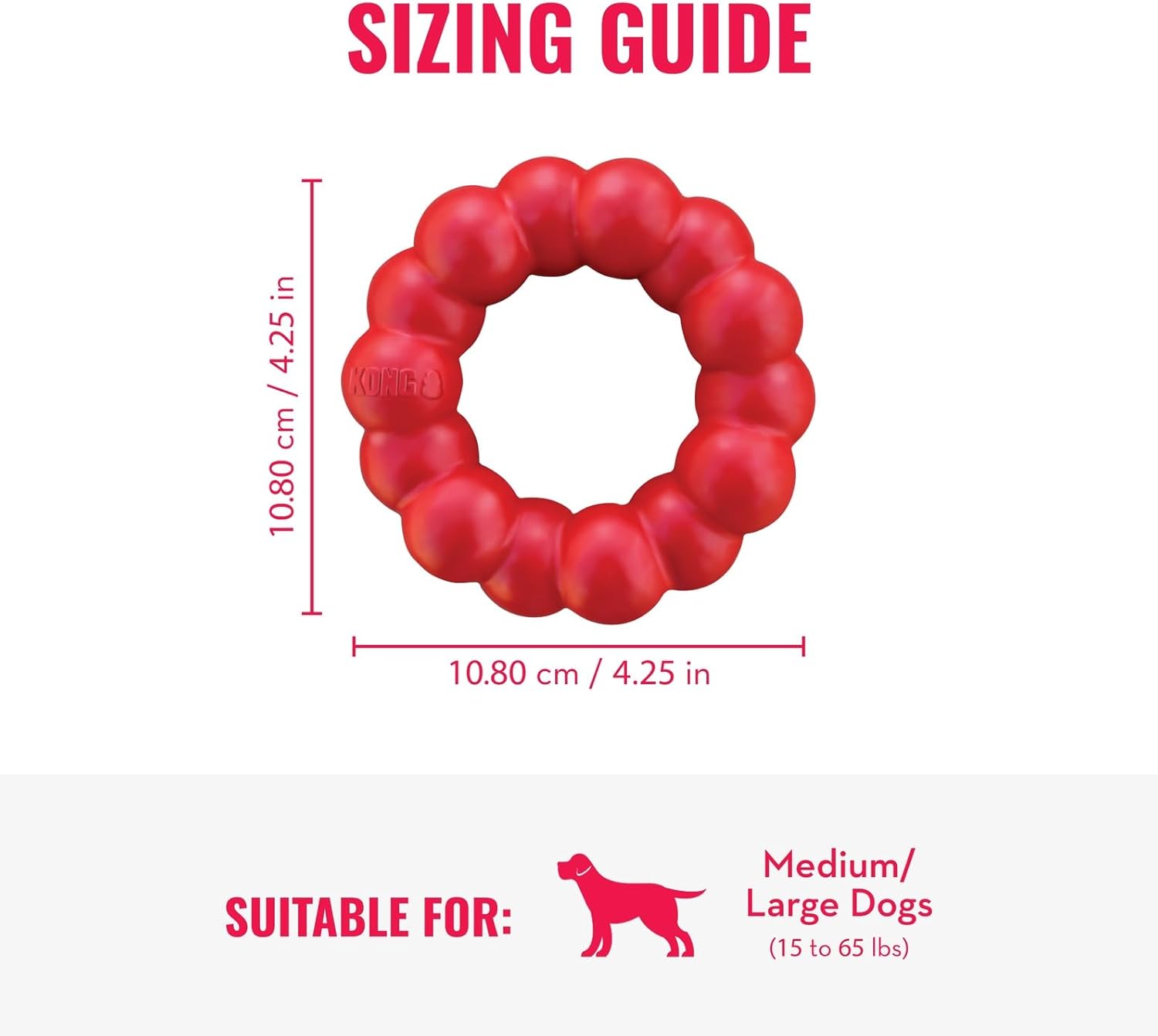 KONG Ring - Natural Rubber Ring Toy for Healthy Chewing Habits - Chew Toy Supports Dog Dental Health - Dog Toy Supports Instincts During Playtime - for Medium/Large Dogs - Image 4