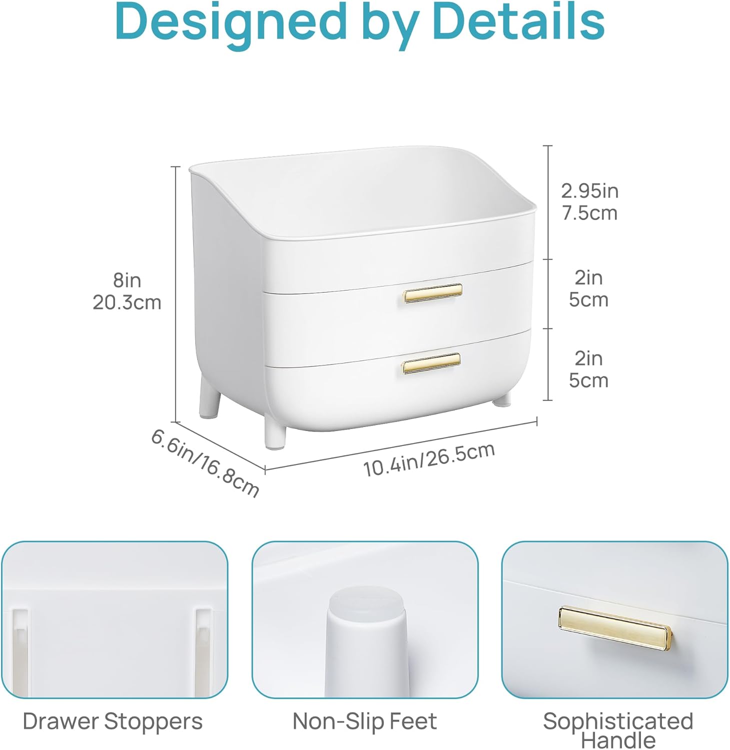 Vtopmart 3-Tier Skincare Makeup Organizer with Drawers for Vanity and Bathroom Countertop, Large Cosmetic Storage Box Case for Dresser, with Non-Slip Base - Image 2