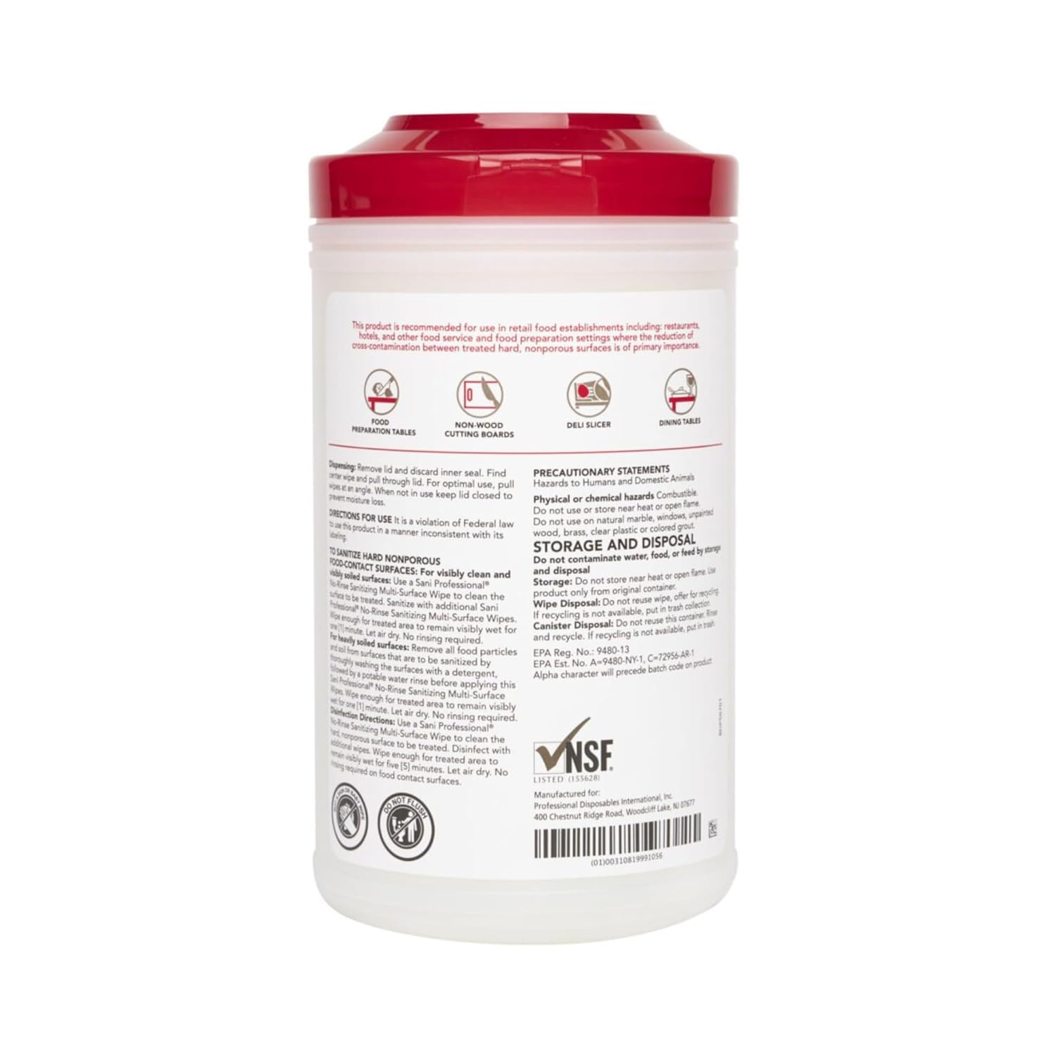 PDI Sani-Professional Sanitizing Wipes, No-Rinse Multi-Surface Cleaning for Food Contact Surfaces, Kitchens, Restuarants Tables, 95 Large 7.75" x 9" Count per Canister, Pack of 6 - Image 3