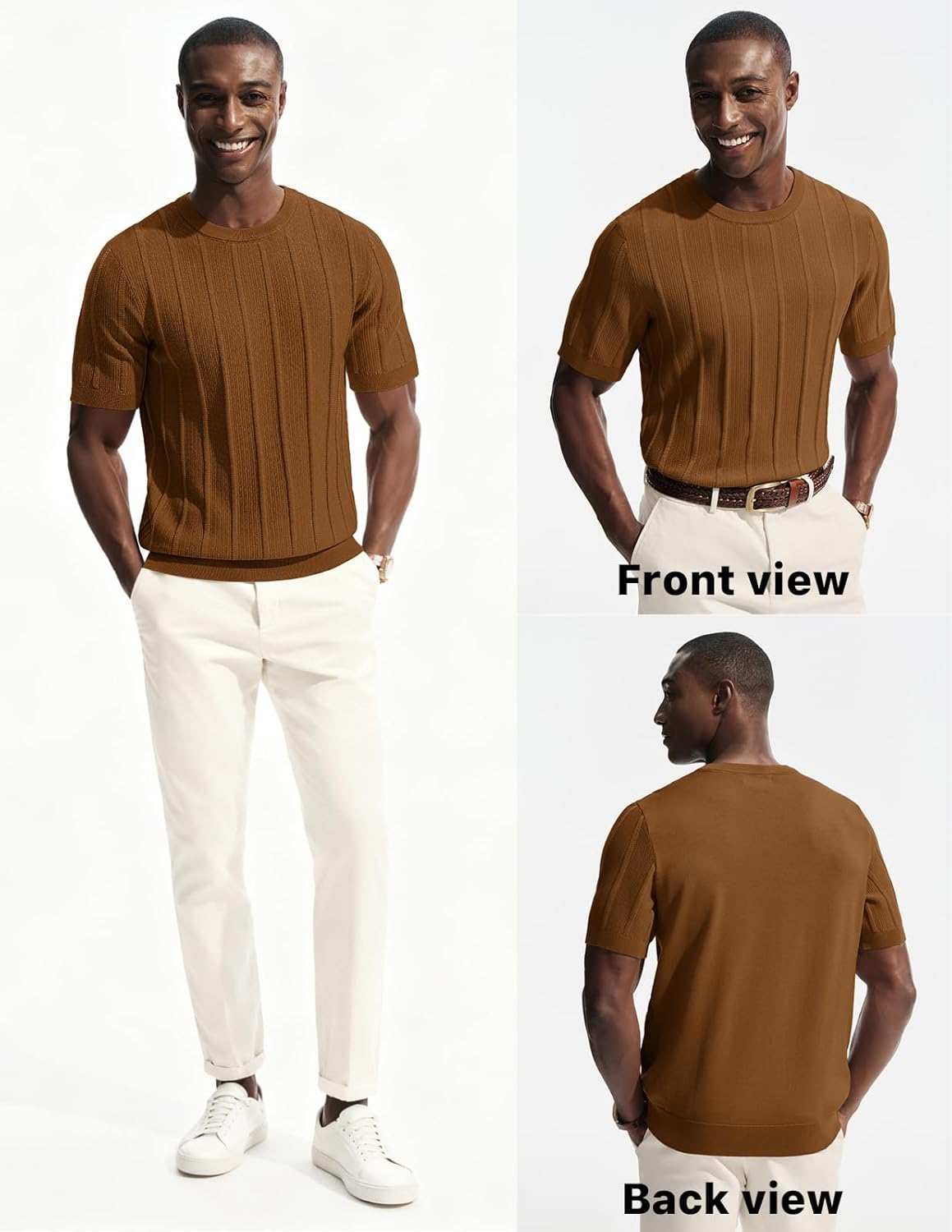 PJ PAUL JONES Mens T-Shirts Knit Tee Shirt Textured Crewneck Tee Short Sleeves T Shirt - Image 2