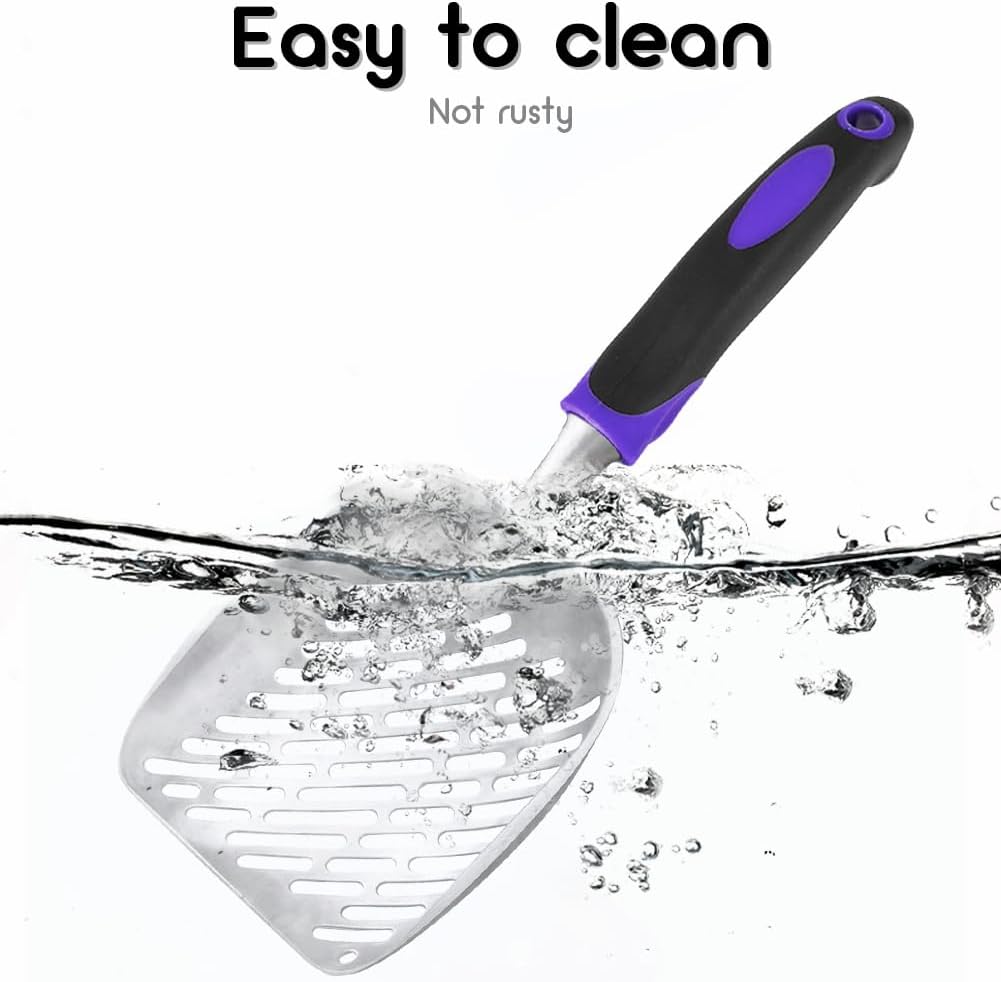 Cat Litter Scoop-Metal Cat Scooper-Long Handle Scoop,Cat Scooper-Poop Sifting-Mesh Shovel-Suitable for Cat Litter Box (Purple) - Image 5