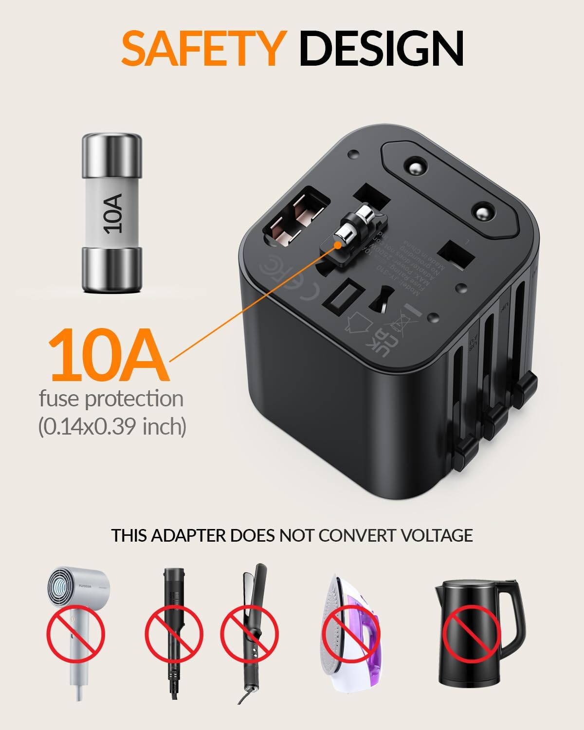 SooPii Universal Travel Adapter Worldwide, Travel Plug Adapter with AC Outlets(Type A C G I), Small International Socket Adapter for UK, US, Europe, Japan, Ireland, Australia 200+ Countries - Image 5