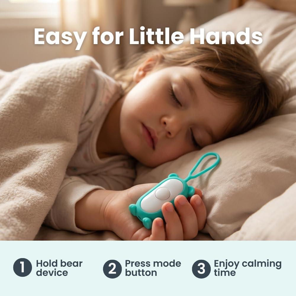 Glowco CalmCarry Mini Bear Kids Sleep Aid Device – Handheld Microcurrent Relaxation Tool, Supports Calm, Focus & Gentle Relief, USB Rechargeable, Portable Wellness Device for Children (Teal) - Image 4