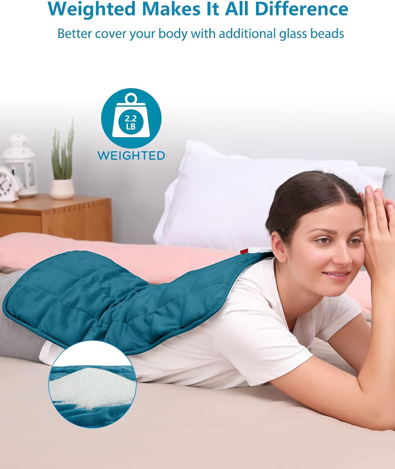 Comfytemp Weighted Heating Pad for Back & Period, FSA Eligible Electric Heat Pad, Birthday Gifts for Women Men Mom Dad & Mother Day Gift, 2.2 lb HSA Neck Shoulder Heated Pad, 2H Auto-Off, 12x24 - Image 3
