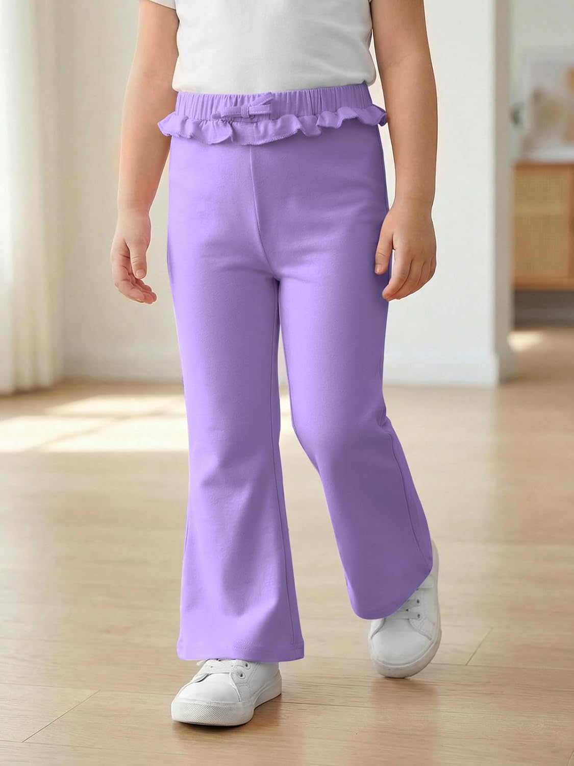 Haloumoning Toddler Baby Girl Flare Pants Bow Ruffle Elastic Waist Leggings Bell Bottoms Clothes 9M-8Y - Image 2
