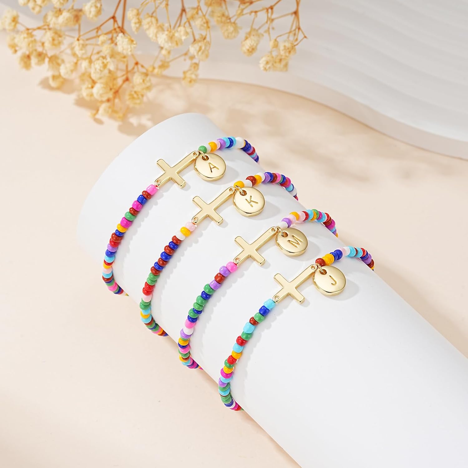 Easter Basket Stuffers for Girls Kids Teens- Cross Initial A-Z Bracelets Colorful Beaded Letter Disc Pendant Bracelet Birthday Christian Religious Jewelry Gifts for Her - Image 6
