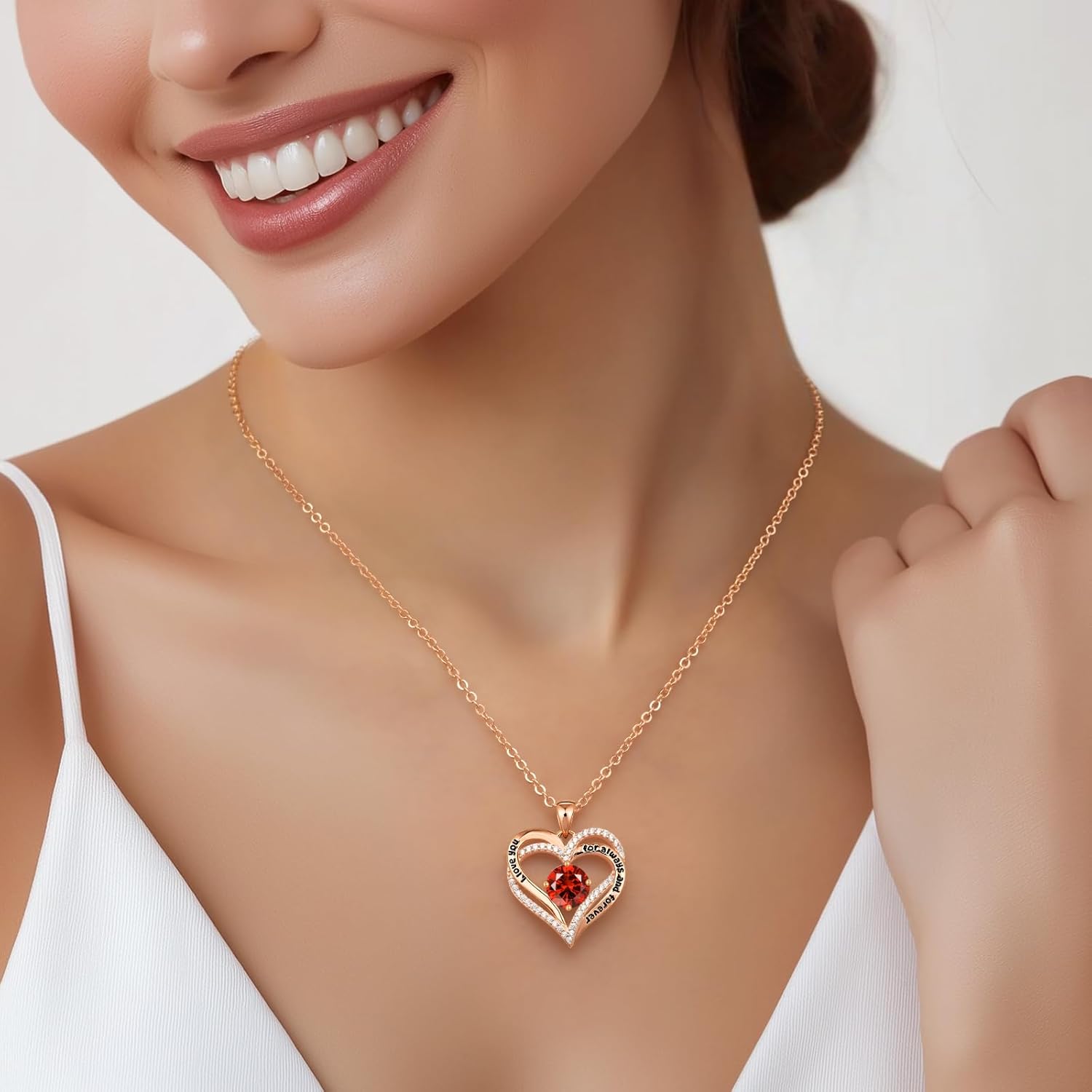 CDE Valentine's Day Gift Forever Love Heart Necklaces for Women, Wedding Anniversary, Birthday Mothers Christmas Day Gifts for Mom, Mother, Wife, S925 Silver Jewelry with Birthstone Pendant - Image 2