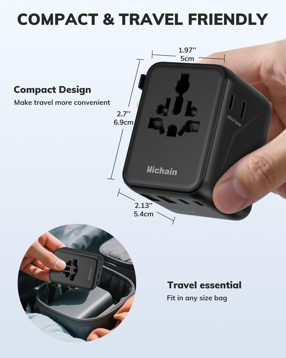 Hichain 70W GaN Universal Travel Adapter, European Travel Plug Adapter 2 USB-A & 2 USB-C Fast Charging Travel Adapter All-in-one International Power Adapter for USA EU UK AUS Travel Essentials Black - Image 7