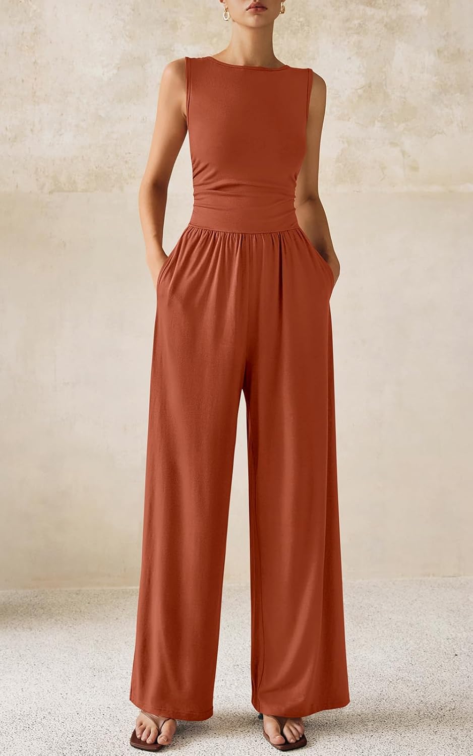 PRETTYGARDEN One Piece Jumpsuits for Women Dressy Casual Sleeveless Crewneck Wide Leg Rompers Jumpers Vacation Summer Outfits - Image 4