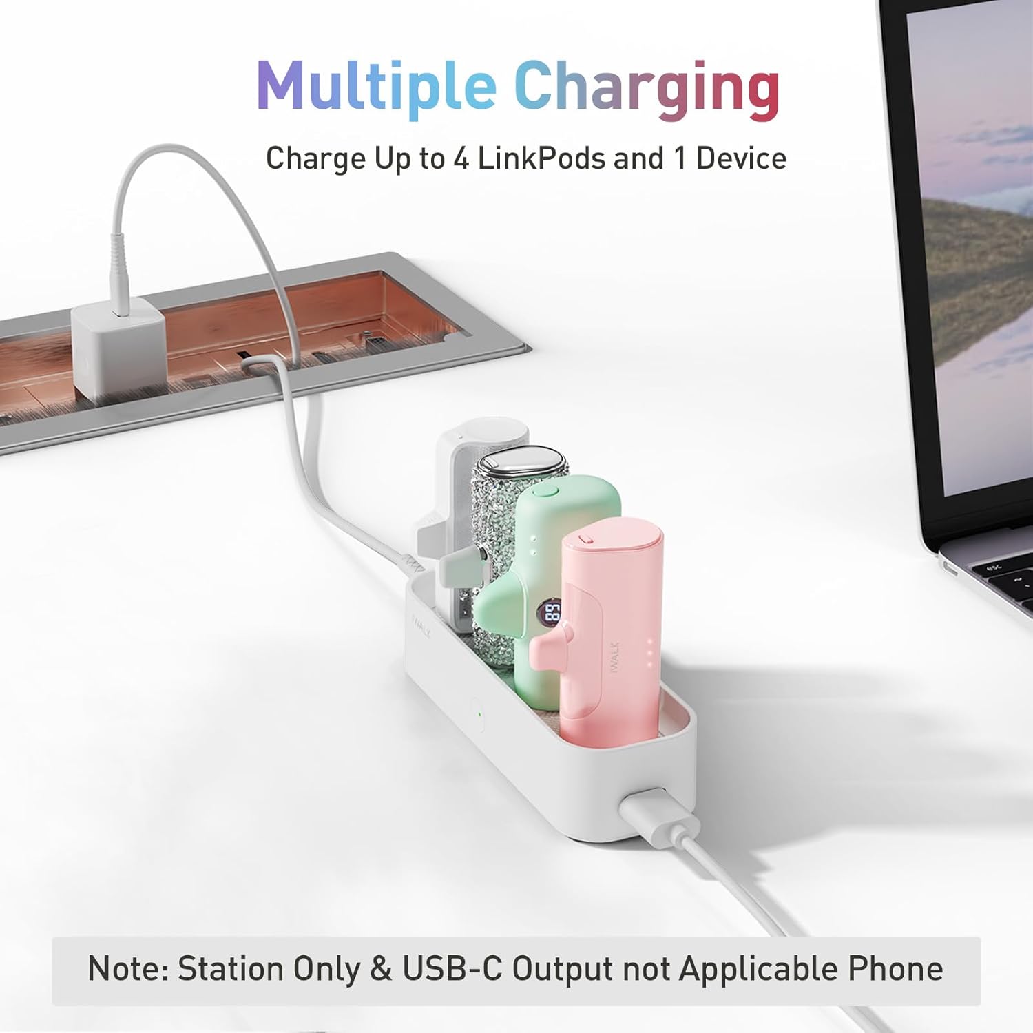 iWALK Charger Station for Portable Charger 4500mAh, 4800mAh, 5000mAh Power Bank for iPhone Charging Station Multiple USB-C Family-Sized Charger Station for Home(Station Only), White - Image 4
