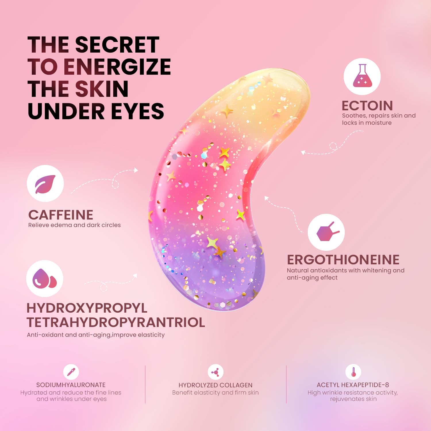 AILEORY Under Eye Patches (24 Pairs) - Tri-color Glitter Eye Gel Pads for Dark Circles, Puffy Eyes, Under eye Bags, Wrinkles | Natural Collagen Under Eye Mask Patches, Gel Under Eye Patches - Image 3