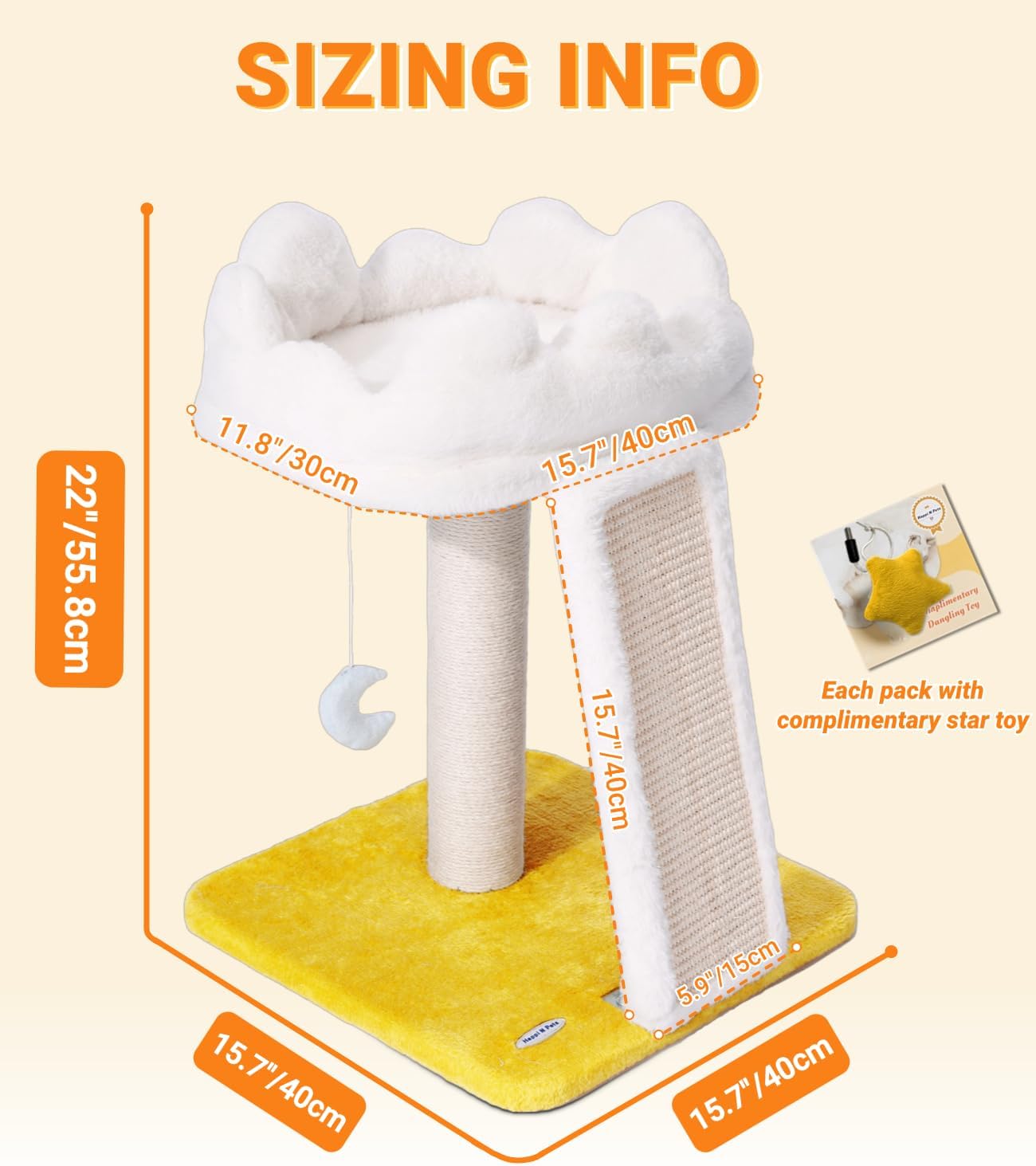 Happi N Pets New Cloud Cat Tree Tower, Cat Scratching Post with Bed, Small Cat Tree, Compact Cat Tower with Scratching Pad & Cloud Soft Perch & Cute Toys, Extra Toy, Bonus Catnip - Image 7