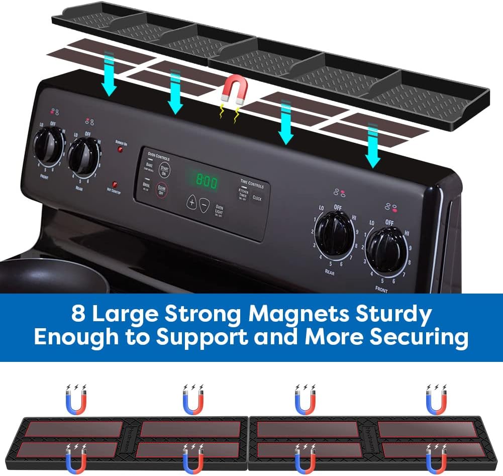 Hydream Stove Top for Silicone Shelf,30 Inch Magnetic Shelf Over the Stove Spice Rack,Kitchen Organizer Magnet Above Stovetop Back of Flat Storage Suctioned-Black - Image 3