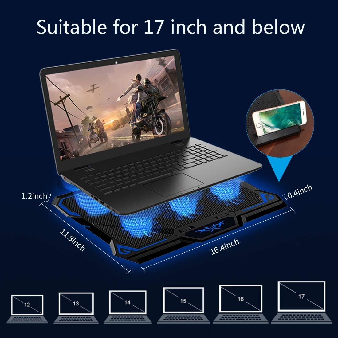 Laptop Cooling Pad, Laptop Cooler with 6 Quiet Led Fans for 15.6-17 Inch Laptop Cooling Fan Stand, Portable Ultra Slim USB Powered Gaming Laptop Cooling Pad, Switch Control Fan Speed Function - Image 7