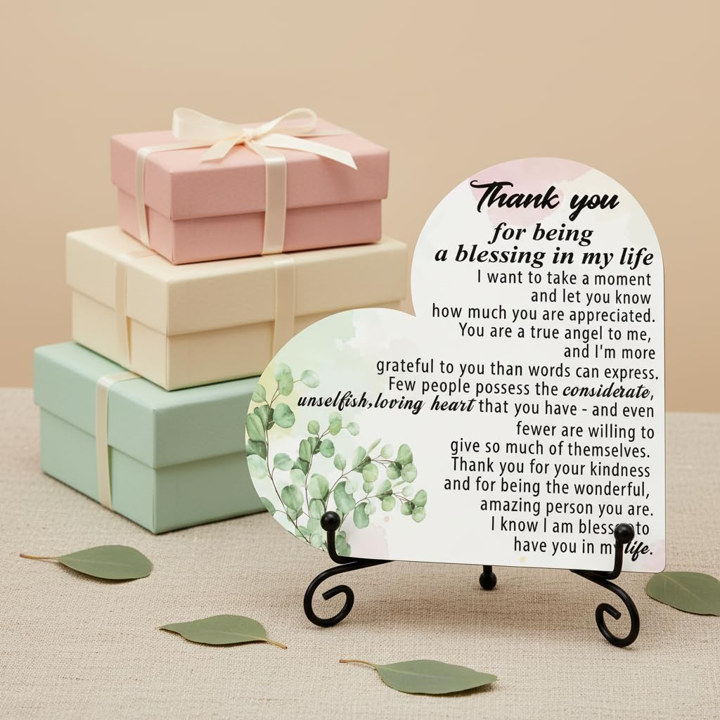 Thank You Gifts for Women, Being A Blessing in My Life Wood Heart Plaque with Stand, Appreciation Gratitude Gifts for Mom Friend Sister, Thanksgiving Christmas Valentines Day Family Party Gift Idea, 5x5in - Image 3