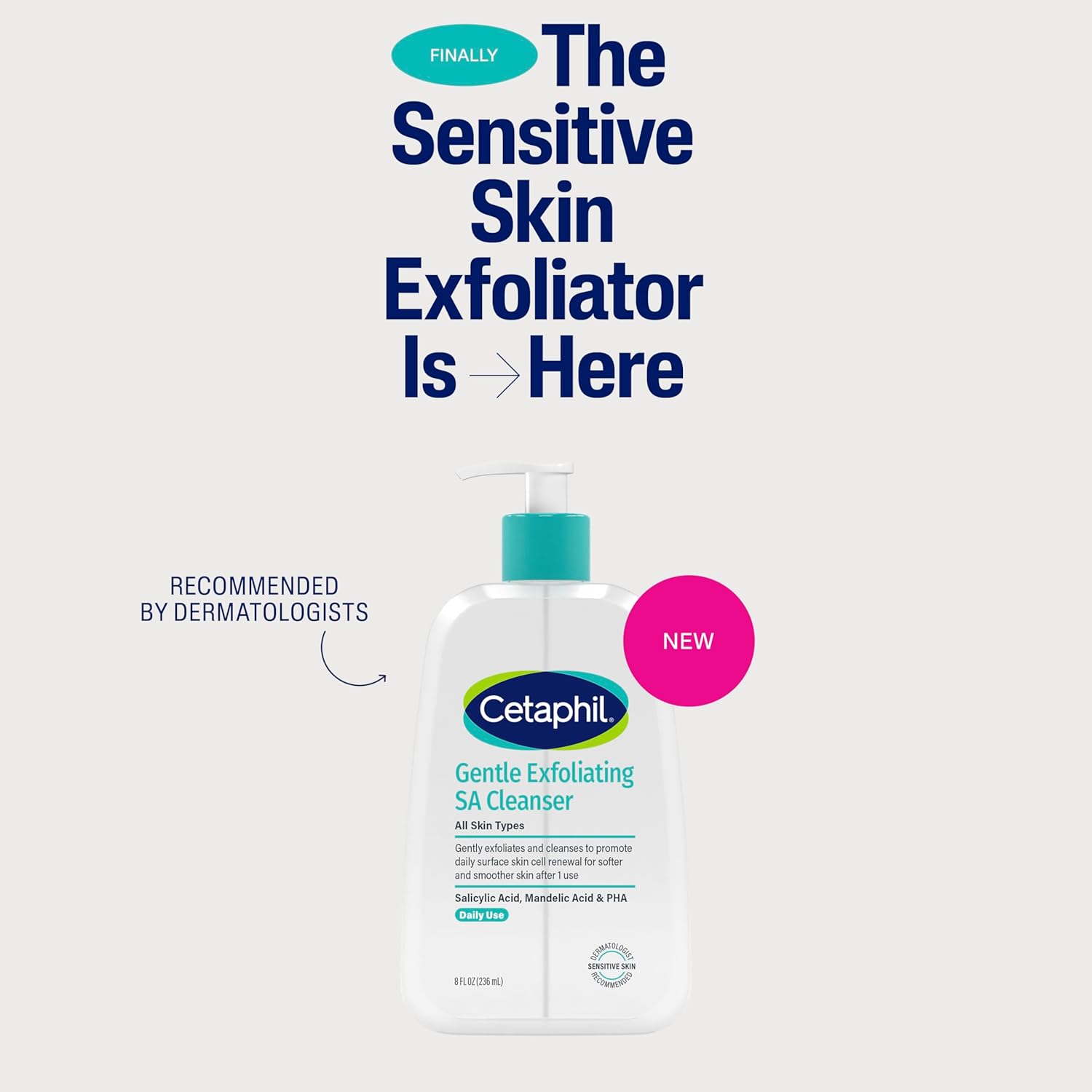 Cetaphil Gentle Exfoliating SA Cleanser, Foaming Gel Cleanser for All Skin Types, 8 Oz Pump Bottle, Salicylic Acid, Mandelic Acid & Gluconolactone, Gently Exfoliates, Dermatologist Recommended Brand - Image 3