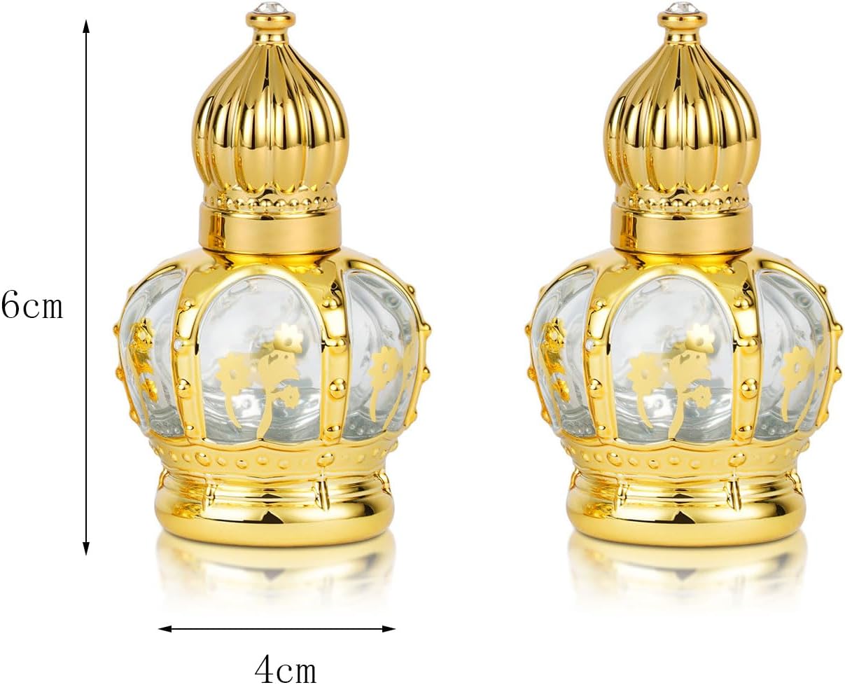 Jinxihuachen Mini Arabic Crystal Glass Roller Bottles 6ml Tiny Refillable Essential Oil Roll On Bottles Gold Empty Travel Perfume Sample Container 2Pcs - Image 2