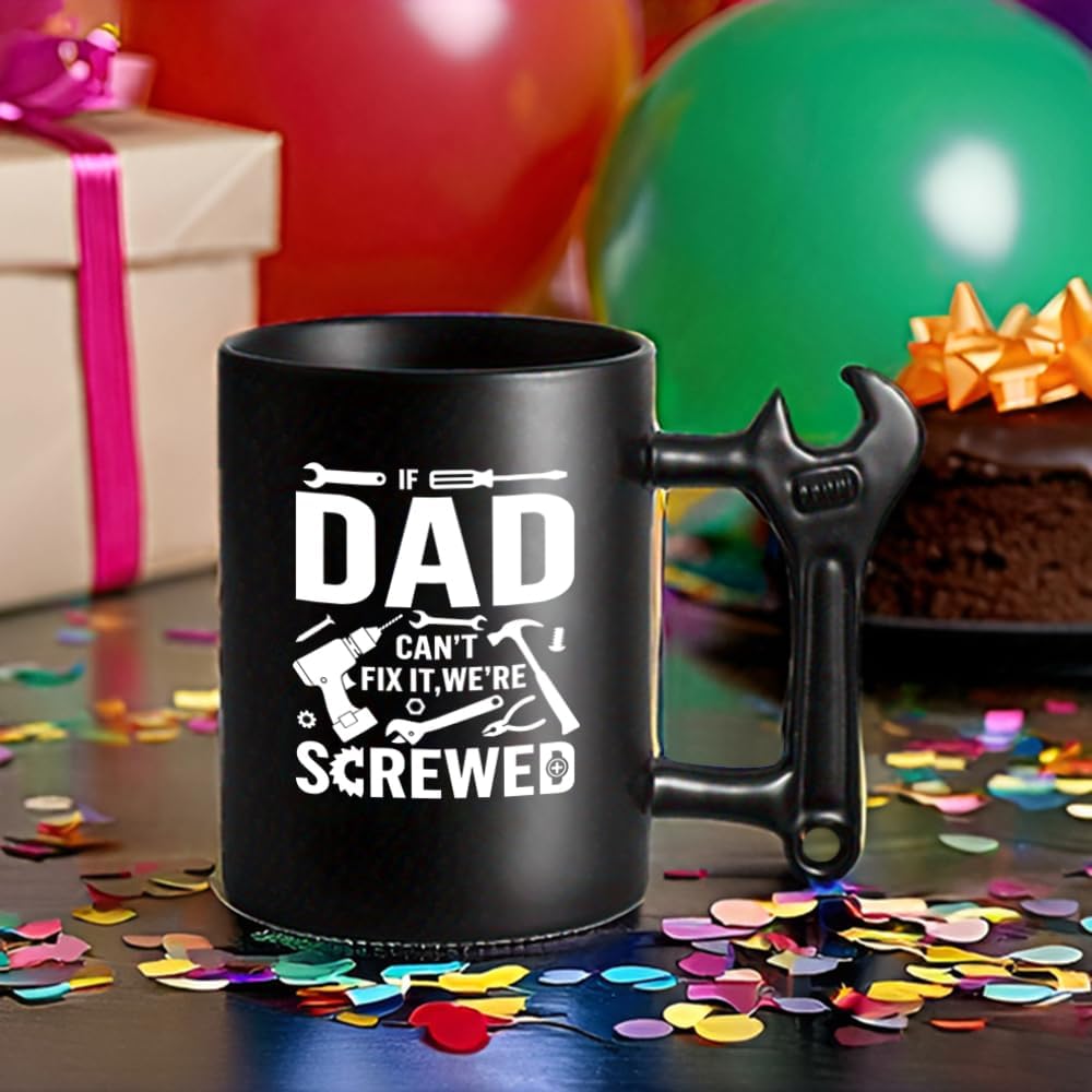 LOZACHE Funny Coffee Mug with Wrench Handle for Men, Novelty Fathers Day DadChristmas Gifts for Grandpa Uncle Husband Brother Mechanic (Black, Dad Screwd) - Image 6