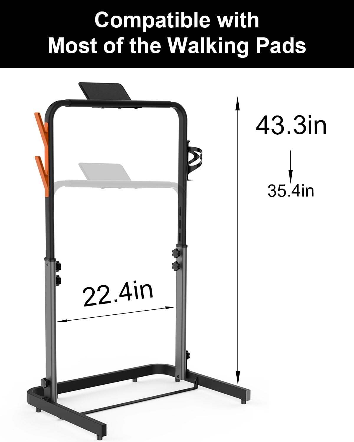 Walking Pad Handle Bar Only, Adjustable Treadmill Handrail with Phone Holder & Cup Holder for Home Office | Compatible with Most Walking Pads 22.4" Wide | Sturdy, Foldable, Quick Install (Black) - Image 3