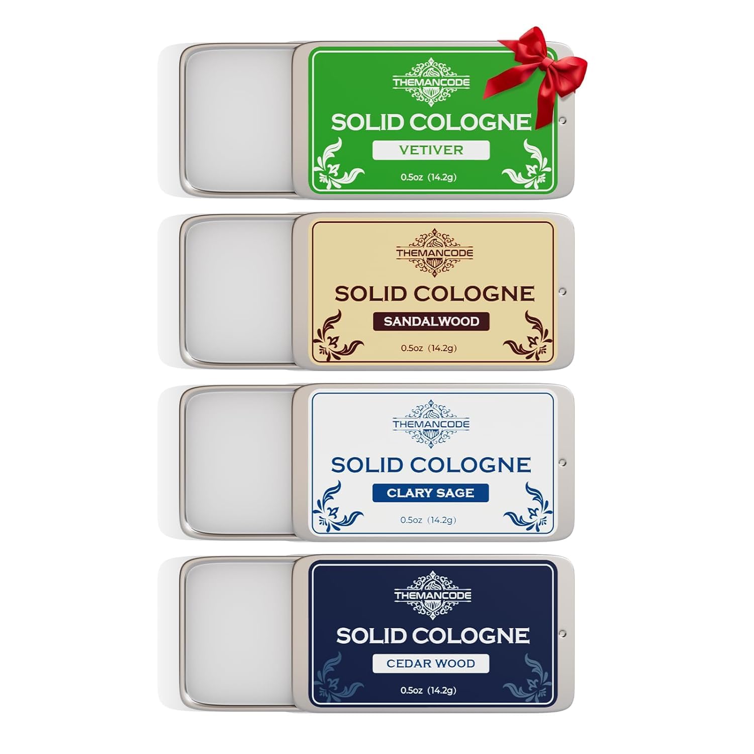 Solid Cologne for Men, Gifts for Men, Solid Perfume with Sandalwood, Vetiver, Cedarwood, Sage Scents, 4 Pack