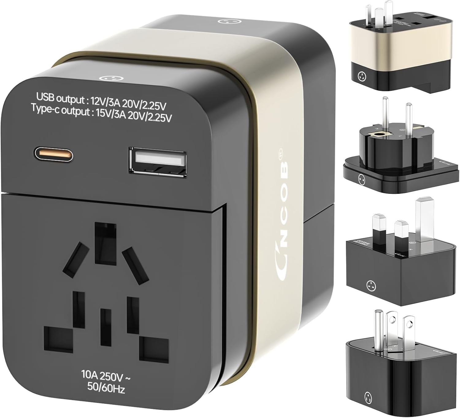 Universal Travel Adapter & Global Power Plugs & Outlets, GaN Fast Wall Charger with PD 3.0 USB-C & USB-A Ports, All-in-1 International Compact Adaptor for EU USA UK Aisa Hair Dryer Steam Iron Laptop