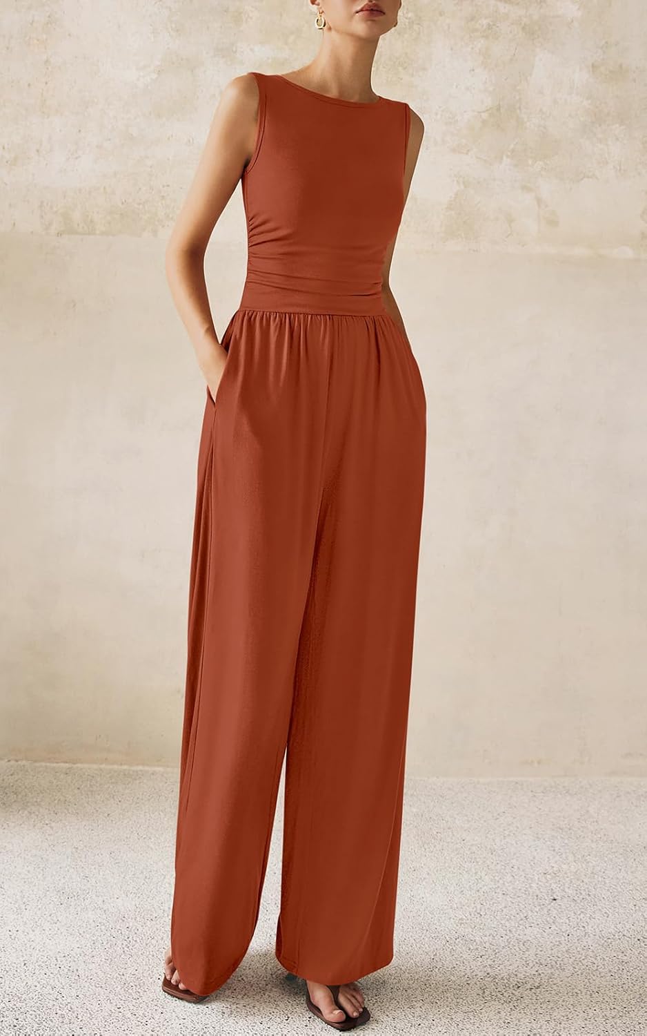 PRETTYGARDEN One Piece Jumpsuits for Women Dressy Casual Sleeveless Crewneck Wide Leg Rompers Jumpers Vacation Summer Outfits - Image 8
