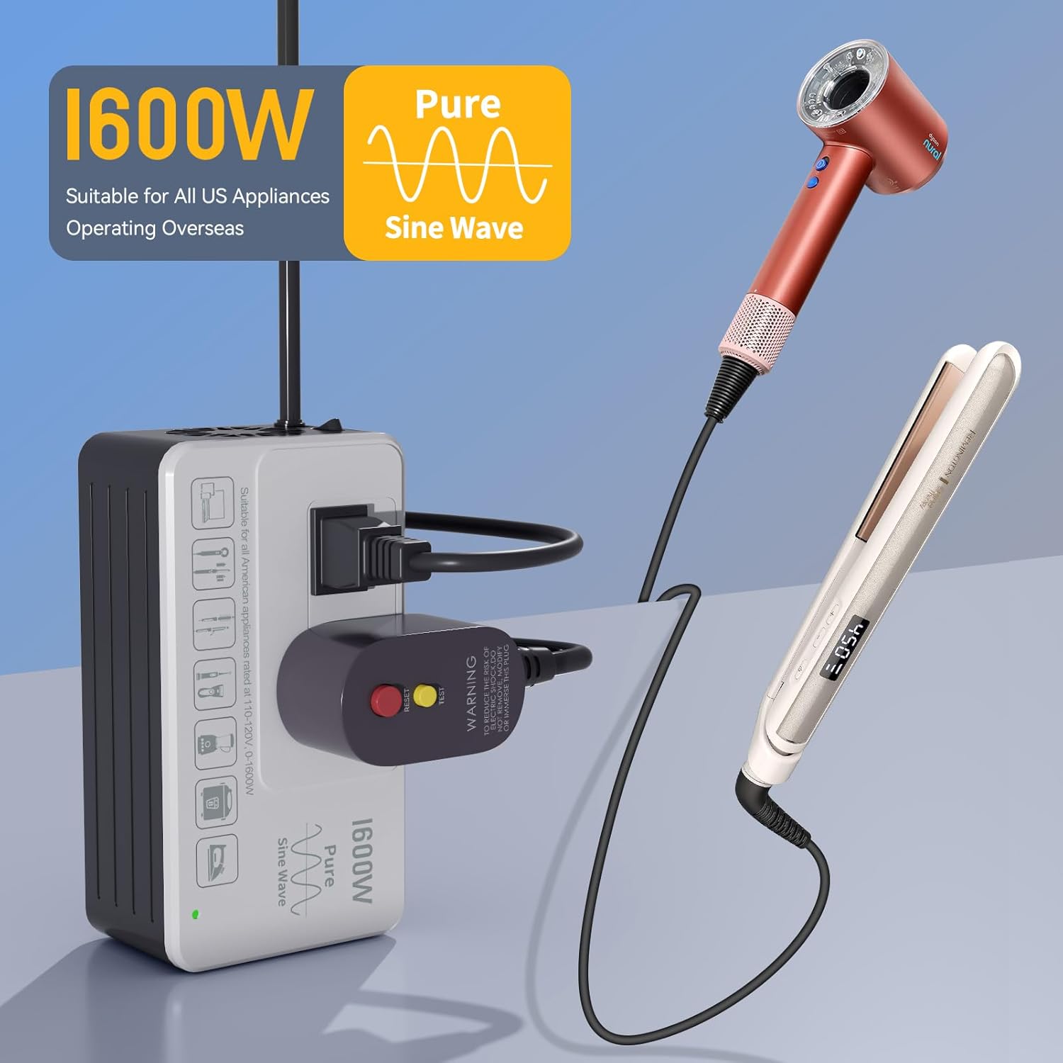 HYTED 1600W 220V to 110V Voltage Converter, Power Any American Appliances in 220-250V, Plug & Play, No Limitations, Universal Power Plug Adapter Voltage Converter US to Europe International Travel - Image 2