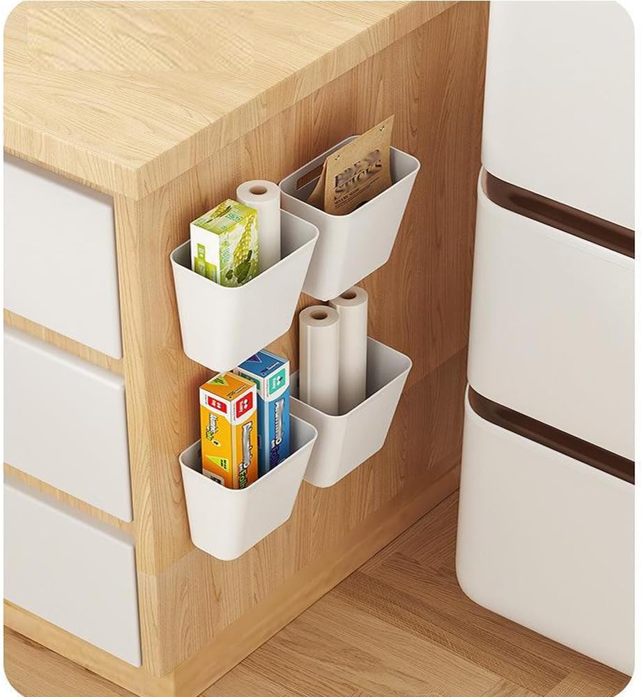 4 Piece Kitchen Cabinet Door Storage Box,Self Adhesive Wall Mounted Storage Box,Wardrobe/Bathroom/Refrigerator Small Items Organizer - Image 4
