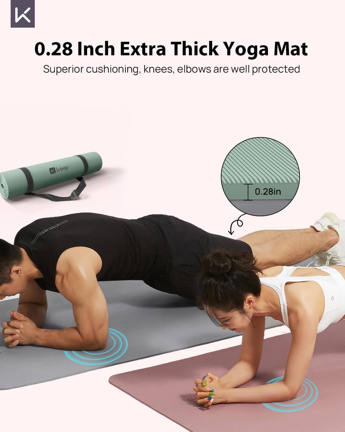 KEEP Yoga Mat - Premium 7mm Thick Exercise Mat, Anti-Tear 32'' Extra Wide Fitness Mat with Strap for Men & Women, Non Slip Pilates Mat for Home Yoga, Pilates, Gym, Stretching, Floor & Fitness Workouts - Image 3
