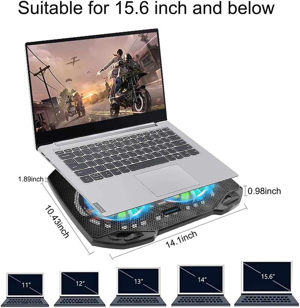 LIANGSTAR Laptop Cooling Pad, Gaming Laptop Cooler with 2 Quiet Big Fans, RGB 7 Color Light Change, Portable USB Laptop Stand 11 to 15.6 Inch, Slim and Easy Carry Working Study Outdoor Travel - Image 7